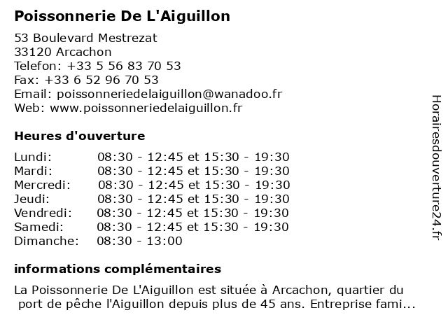 á… Horaires D Ouverture Poissonnerie De L Aiguillon 51 Boulevard Mestrezat A Arcachon