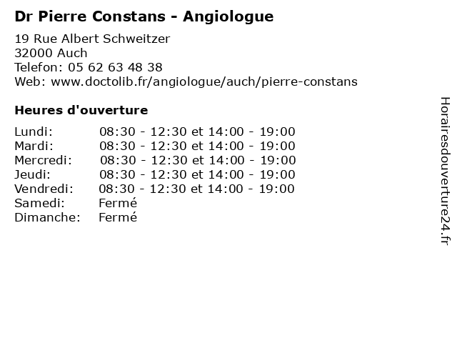 ᐅ Horaires d'ouverture „Dr Pierre Constans - Angiologue ...