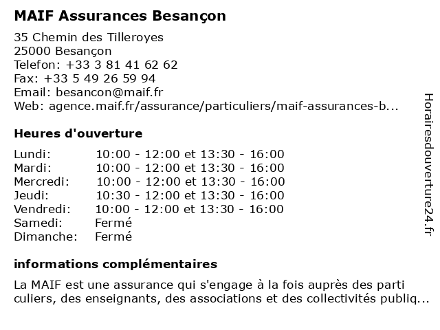 Maif besançon horaire