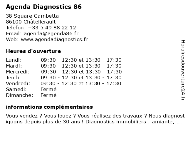 ᐅ Horaires D Ouverture Agenda Diagnostics 86 38 Square Gambetta A Chatellerault