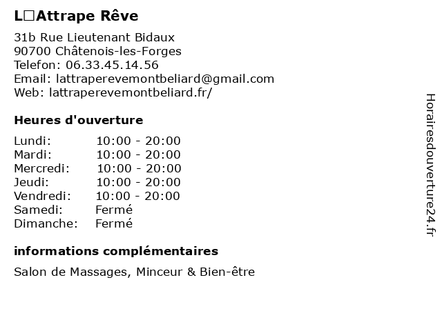 ᐅ Horaires D Ouverture L Attrape Reve 31b Rue Lieutenant Bidaux A Chatenois Les Forges
