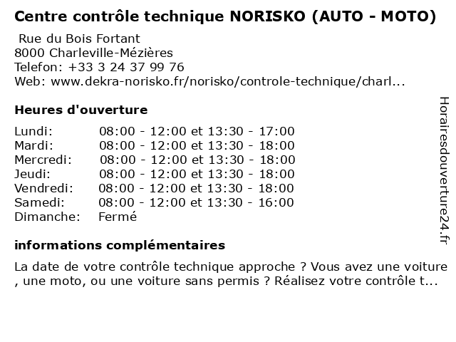 á… Horaires D Ouverture Centre Controle Technique Norisko Rue Jules Fuzelier A Charleville Mezieres