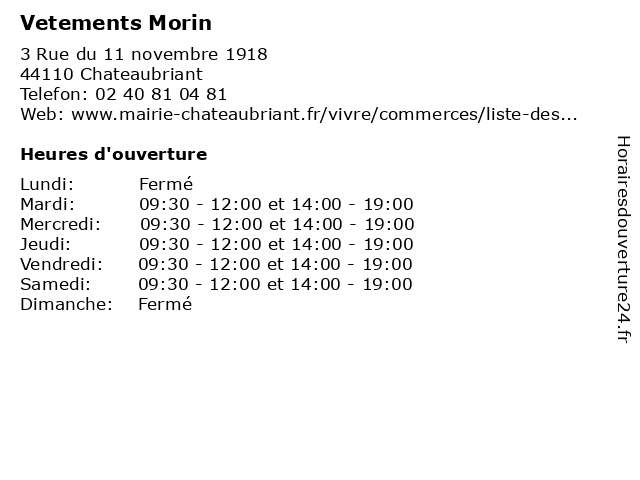 ᐅ Vetements Morin Horaires D Ouverture 3 Rue Du 11 Novembre 1918 A Chateaubriant