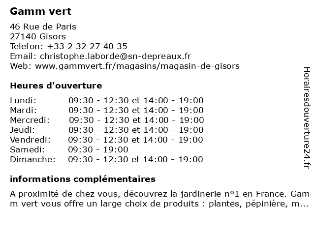 ᐅ horaires d ouverture gamm vert 46 route de paris a gisors