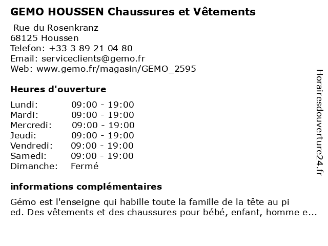 ᐅ Gemo Horaires D Ouverture Lieu Dit Mariafeld A Houssen