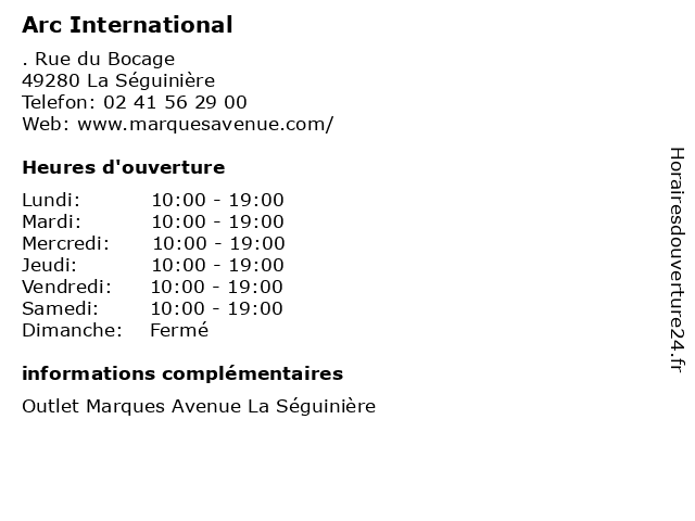 ᐅ Horaires D Ouverture Arc International Rue Du Bocage A La Seguiniere