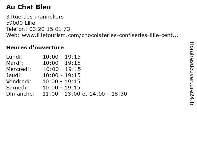 ᐅ Horaires D Ouverture Au Chat Bleu 3 Rue Des Manneliers A Lille