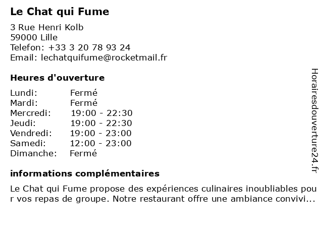 ᐅ Horaires D Ouverture Le Chat Qui Fume Restaurant 3 Rue Henri Kolb A Lille