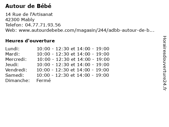 ᐅ Horaires D Ouverture Autour De Bebe 14 Rue De L Artisanat A Mably