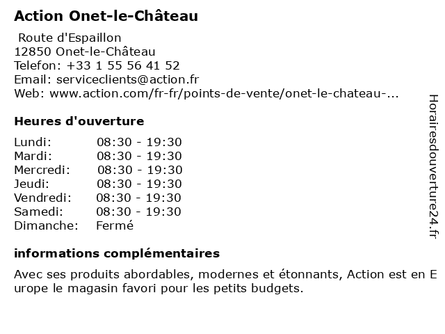 á… Horaires D Ouverture Action Route D Espaillon A Onet Le Chateau