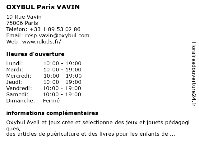 ᐅ Horaires D Ouverture Oxybul Paris Vavin 19 Rue Vavin A Paris