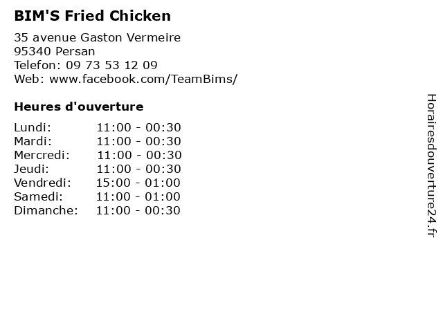 ᐅ Bim S Fried Chicken Horaires D Ouverture 35 Avenue Gaston Vermeire A Persan