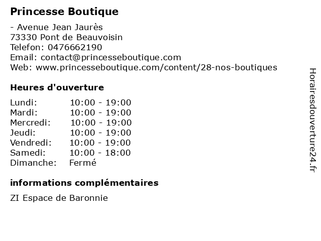 ᐅ Horaires D Ouverture Princesse Boutique Avenue Jean Jaures A Pont De Beauvoisin