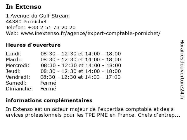 ᐅ Horaires d'ouverture „In Extenso“ | 1 Avenue du Gulf Stream à Pornichet