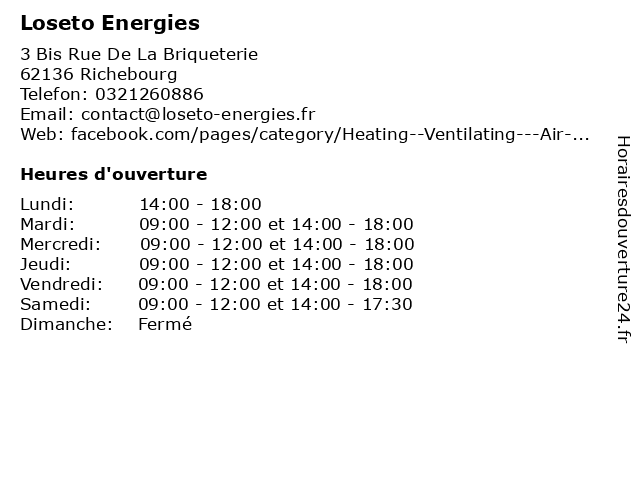 ᐅ Loseto Energies Horaires D Ouverture 3 B Rue De La Briqueterie A Richebourg