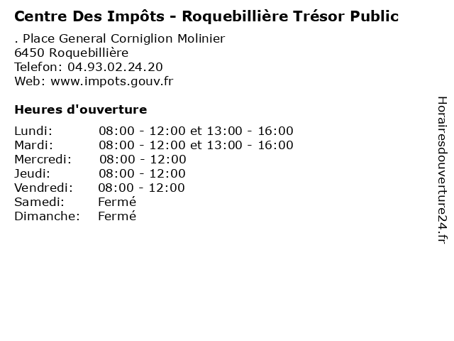 ᐅ Horaires d'ouverture „Centre Des Impôts - Roquebillière ...