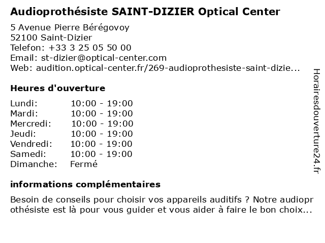 ᐅ Optical Center SAINTDIZIER Horaires d'ouverture 5 Avenue Pierre