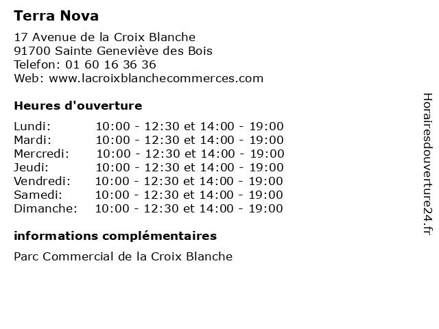 ᐅ Horaires D Ouverture Terra Nova 17 Avenue De La Croix Blanche A Sainte Genevieve Des Bois