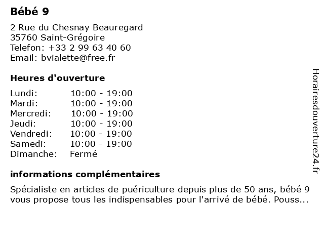 ᐅ Horaires D Ouverture Oxybul Bebe 9 2 Rue Chesnay A St Gregoire