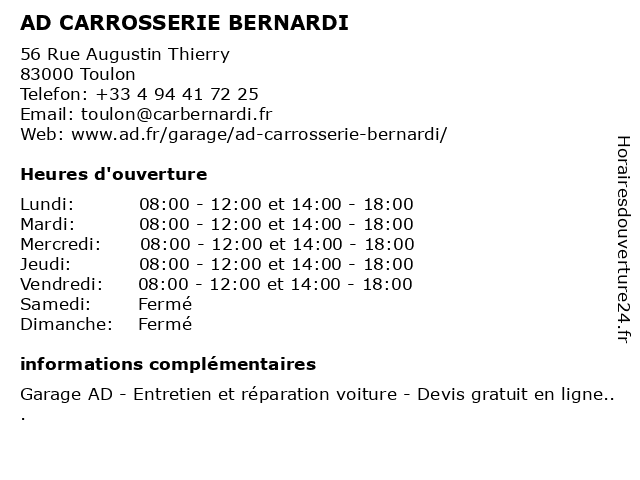 á… Horaires D Ouverture Ad Carrosserie Bernardi 56 Rue Augustin Thierry A Toulon