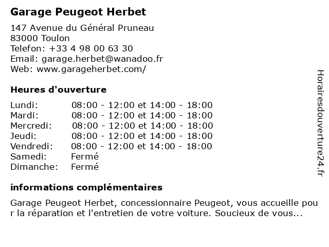 á… Horaires D Ouverture Garage Herbet 147 Avenue Du General Pruneau A Toulon