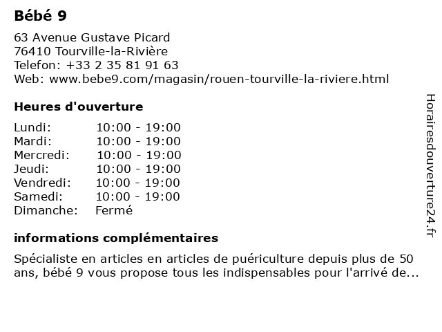 ᐅ Horaires D Ouverture Bebe 9 63 Avenue Gustave Picard A Tourville La Riviere