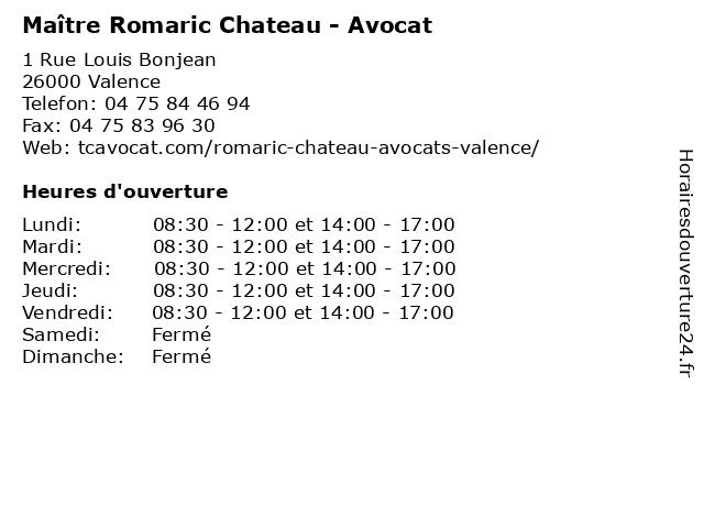 ᐅ Horaires D Ouverture Maitre Romaric Chateau Avocat 23 Rue Paul Henri Spaak A Valence