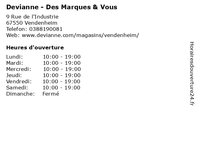 ᐅ Horaires D Ouverture Devianne 9 Rue De L Industrie A Vendenheim