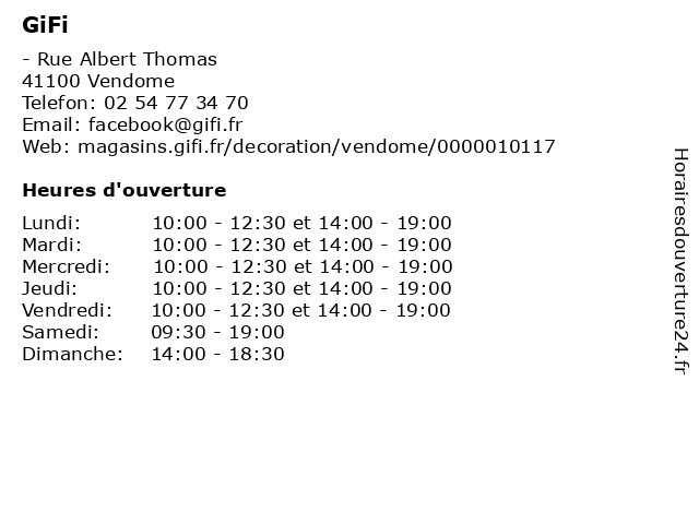 ᐅ Horaires D Ouverture Gifi Rue Albert Thomas A Vendome